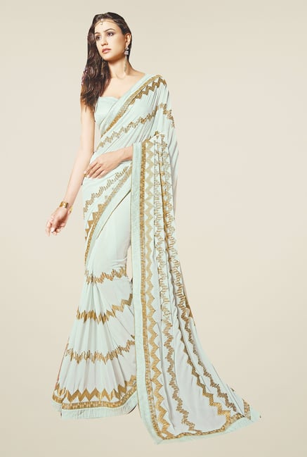 Ishin Cream Faux Georgette Saree Ishin Cream Faux Georgette Saree