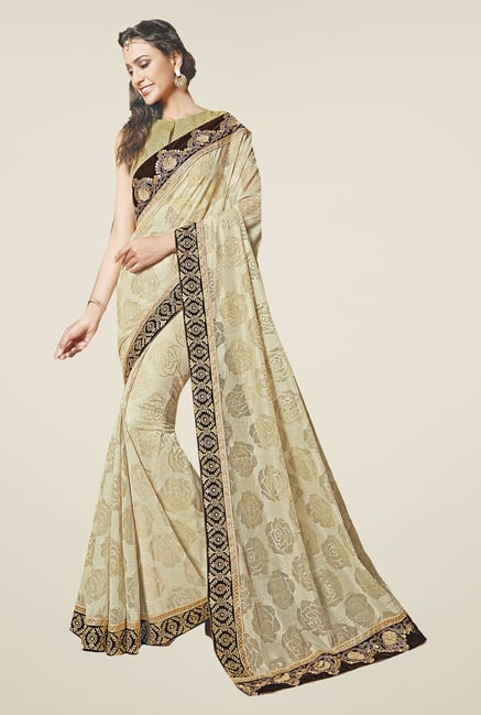 Ishin Beige Viscose Brasso Saree Ishin Beige Viscose Brasso Saree