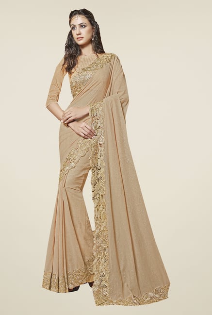 Ishin Beige Faux Georgette Saree Ishin Beige Faux Georgette Saree