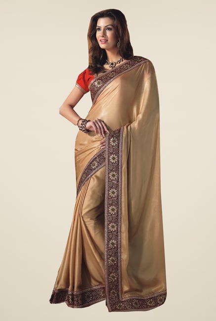Ishin Gold Faux Georgette & Chiffon Saree Ishin Gold Faux Georgette & Chiffon Saree