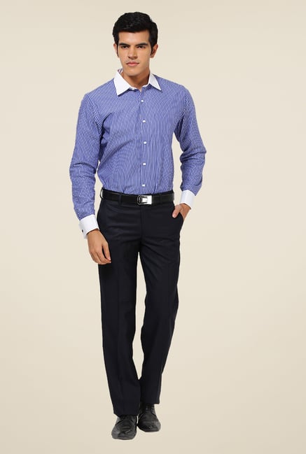 Turtle Navy Mid Rise Solid Trousers Turtle Navy Mid Rise Solid Trousers