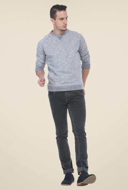 Basics Grey Self Print Sweatshirt Basics Grey Self Print Sweatshirt