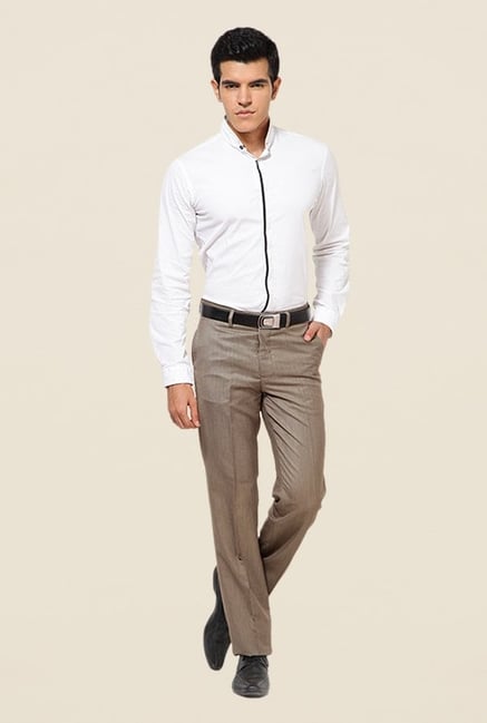 Turtle Beige Terry Rayon Solid Trousers Turtle Beige Terry Rayon Solid Trousers