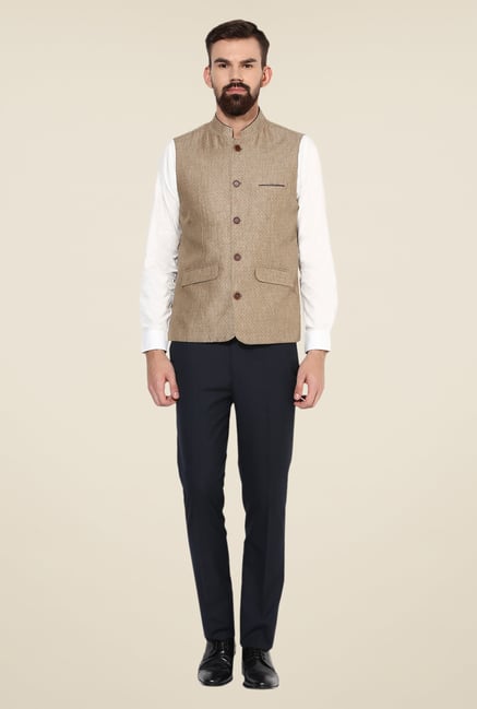 Turtle Beige Printed Nehru Waistcoat Turtle Beige Printed Nehru Waistcoat