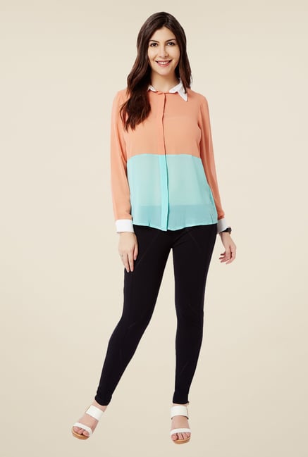 Avirate Peach & Blue Solid Top Avirate Peach & Blue Solid Top
