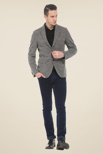 Basics Cloud Burst Grey Self Print Knit Blazer Basics Cloud Burst Grey Self Print Knit Blazer