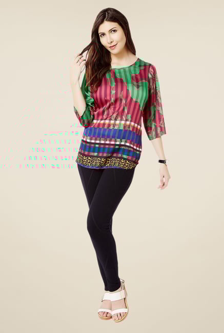 Avirate Green & Pink Printed Top Avirate Green & Pink Printed Top
