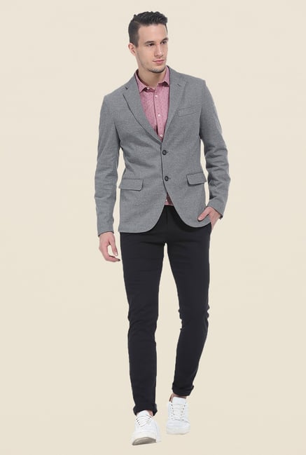 Basics Wild Dove Grey Self Print Knit Blazer Basics Wild Dove Grey Self Print Knit Blazer