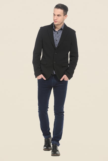 Basics Anthracite Black Self Print Knit Blazer Basics Anthracite Black Self Print Knit Blazer