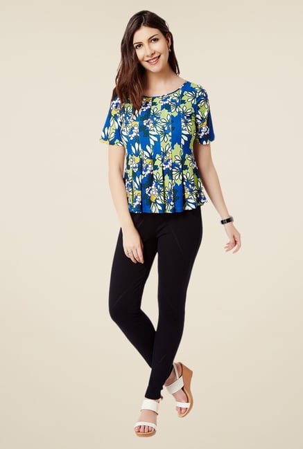 Avirate Blue & Green Floral Print Top Avirate Blue & Green Floral Print Top