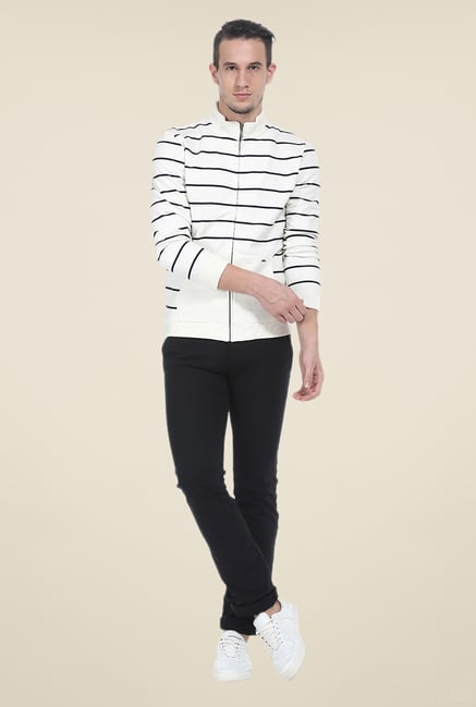 Basics Off White Striped Jacket Basics Off White Striped Jacket