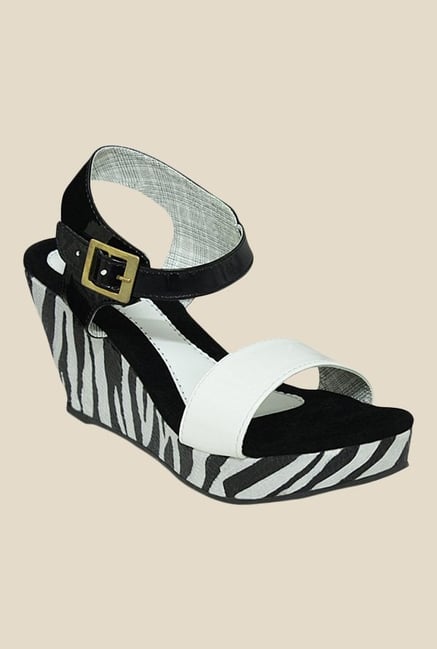Get Glamr Amy Black & White Ankle Strap Wedges Get Glamr Amy Black & White Ankle Strap Wedges