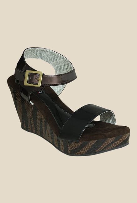 Get Glamr Amy Brown & Black Ankle Strap Wedges Get Glamr Amy Brown & Black Ankle Strap Wedges