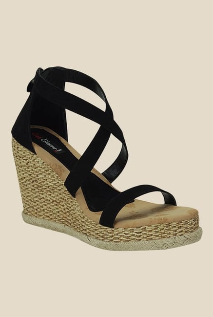 Get Glamr Zerina Black Cross Strap Wedges Get Glamr Zerina Black Cross Strap Wedges