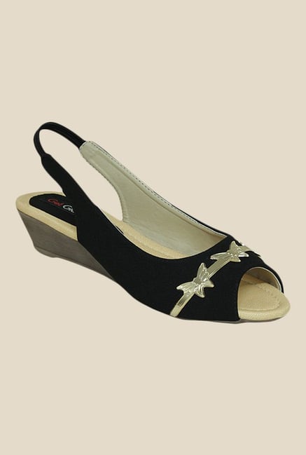 Get Glamr Sue Black Sling Back Wedges Get Glamr Sue Black Sling Back Wedges