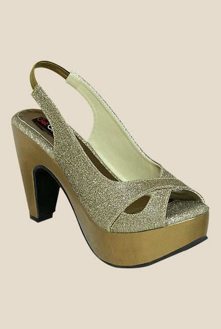 Get Glamr Maria Brown & Golden Sling Back Sandals Get Glamr Maria Brown & Golden Sling Back Sandals