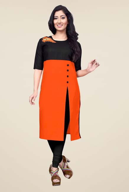Occeanus Orange Solid Cotton Kurta Occeanus Orange Solid Cotton Kurta