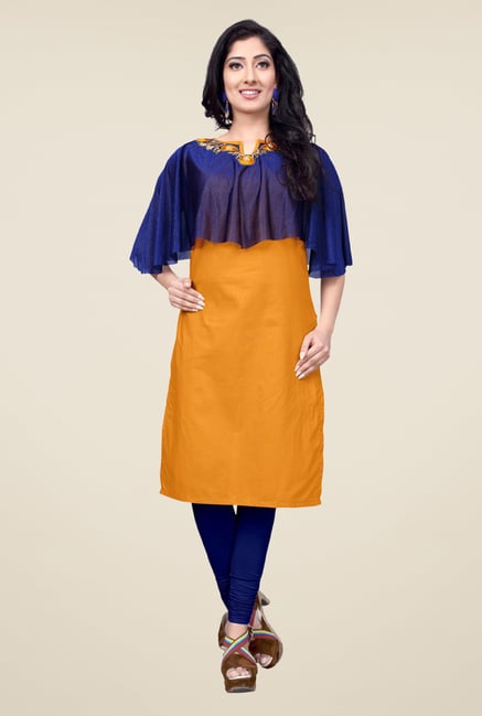 Occeanus Yellow Solid Elbow Sleeve Kurta Occeanus Yellow Solid Elbow Sleeve Kurta