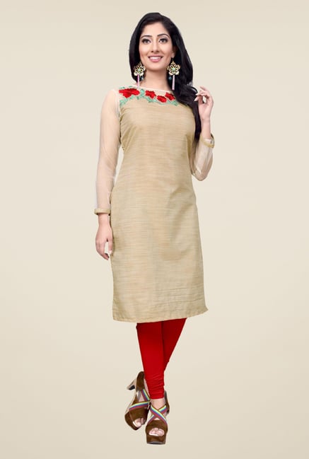 Occeanus Beige Embroidered Cotton Kurta Occeanus Beige Embroidered Cotton Kurta