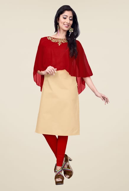 Occeanus Beige Embroidered Elbow Sleeve Kurta Occeanus Beige Embroidered Elbow Sleeve Kurta