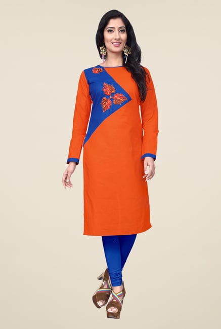 Occeanus Orange Embroidered Cotton Kurta Occeanus Orange Embroidered Cotton Kurta