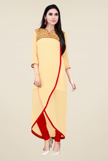 Occeanus Beige Embroidered V Neck Kurta Occeanus Beige Embroidered V Neck Kurta
