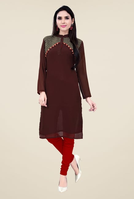 Occeanus Brown Embroidered Kurta Occeanus Brown Embroidered Kurta