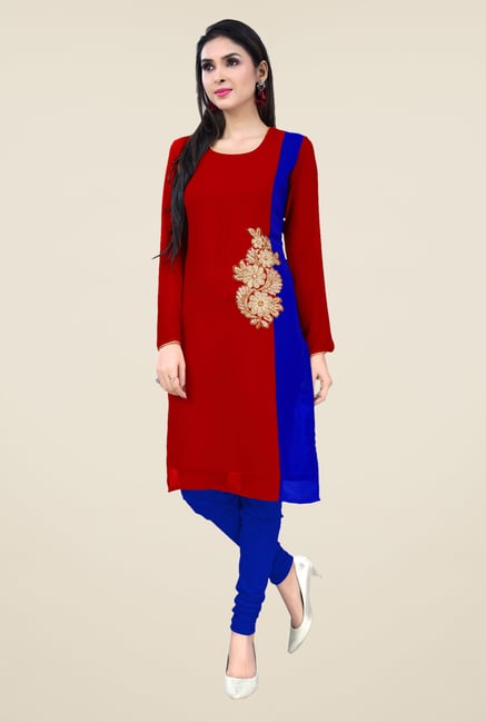 Occeanus Red Embroidered Full Sleeve Kurta Occeanus Red Embroidered Full Sleeve Kurta