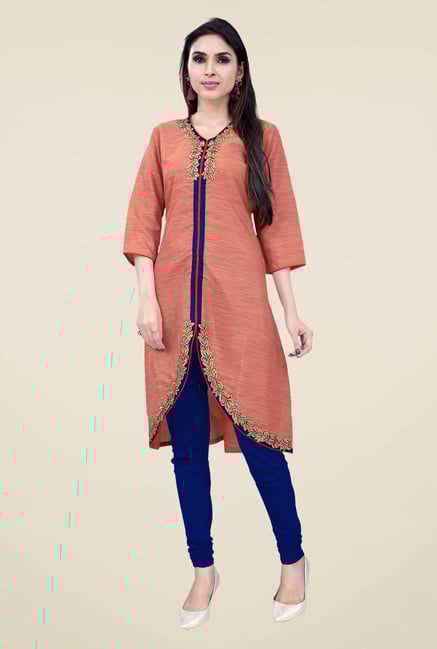 Occeanus Peach Embroidered Designer Kurta Occeanus Peach Embroidered Designer Kurta
