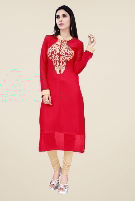 Occeanus Red Embroidered Kurta Occeanus Red Embroidered Kurta