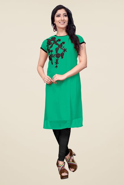 Occeanus Green Embroidered Short Sleeve Kurta Occeanus Green Embroidered Short Sleeve Kurta