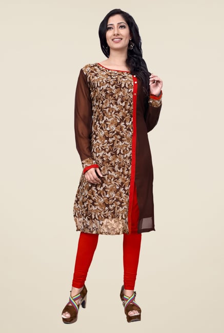 Occeanus Brown Floral Printed Kurta Occeanus Brown Floral Printed Kurta