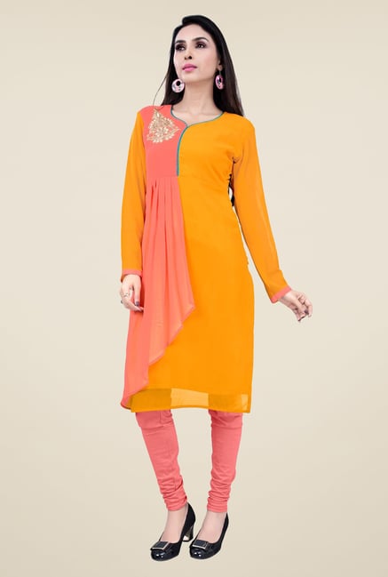 Occeanus Orange Embroidered Full Sleeve Kurta Occeanus Orange Embroidered Full Sleeve Kurta
