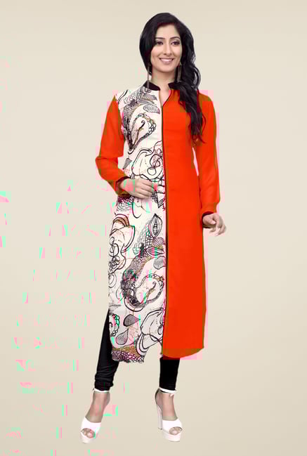Occeanus Orange and Off-white Printed Kurta Occeanus Orange and Off-white Printed Kurta
