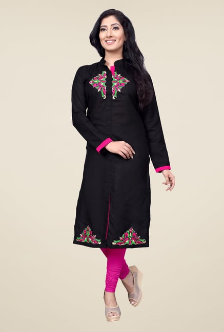 Occeanus Black Embroidered Cotton Kurta Occeanus Black Embroidered Cotton Kurta