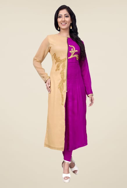 Occeanus Beige and Pink Embroidered Kurta Occeanus Beige and Pink Embroidered Kurta
