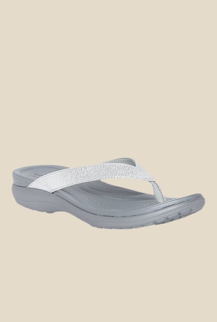 Crocs Capri V Shimmer Silver Flip Flops Crocs Capri V Shimmer Silver Flip Flops