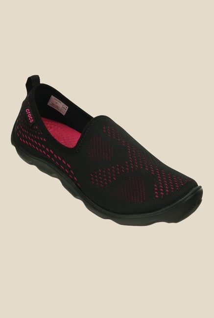 Crocs Duet Busy Day Xpress Skimmer Black & Pink Slip-Ons Crocs Duet Busy Day Xpress Skimmer Black & Pink Slip-Ons