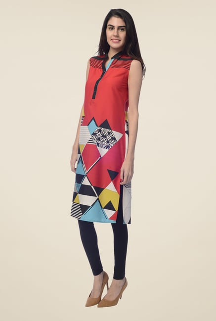 Desi Belle Red Printed Kurta Desi Belle Red Printed Kurta