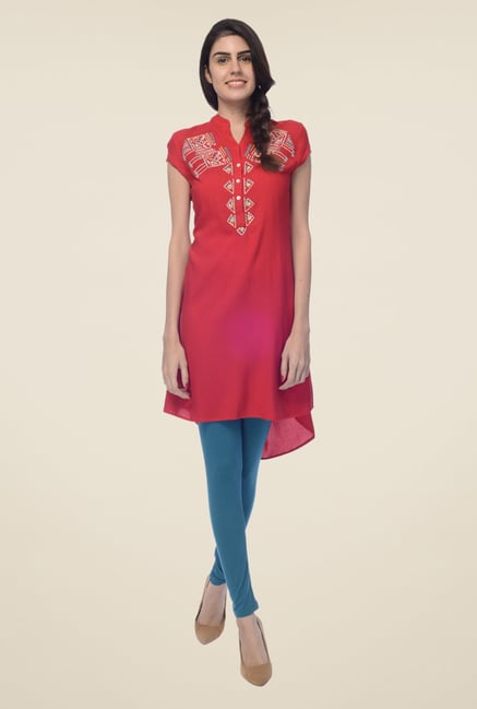 Desi Belle Red Embroidered Kurta Desi Belle Red Embroidered Kurta