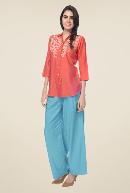 Desi Belle Red Embroidered Shirt Desi Belle Red Embroidered Shirt