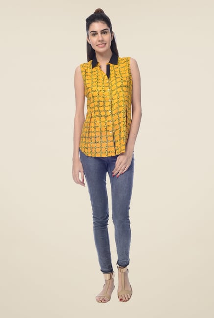 Desi Belle Yellow Printed Shirt Desi Belle Yellow Printed Shirt