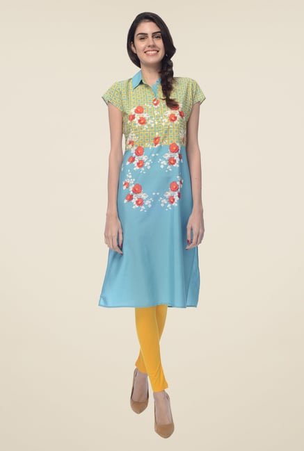 Desi Belle Turquoise Floral Print Kurta Desi Belle Turquoise Floral Print Kurta