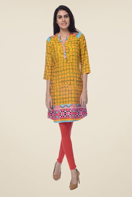 Desi Belle Yellow Printed Kurta Desi Belle Yellow Printed Kurta