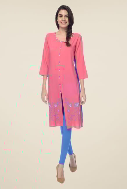 Desi Belle Pink Floral Print Kurta Desi Belle Pink Floral Print Kurta