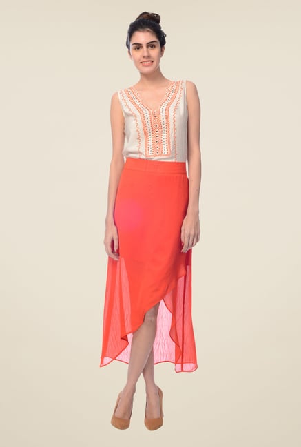 Desi Belle Coral Solid Skirt Desi Belle Coral Solid Skirt