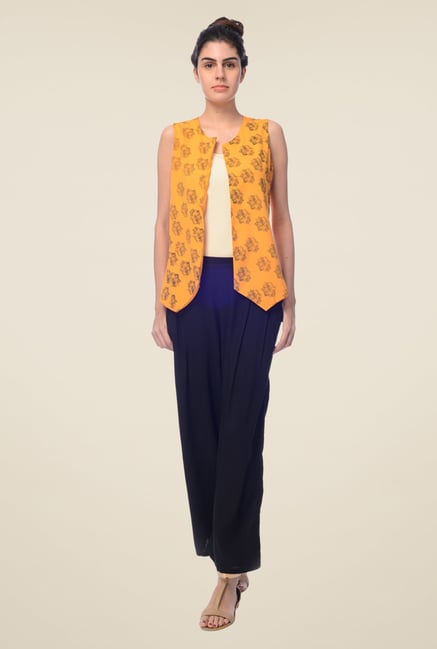 Desi Belle Yellow Printed Shrug Desi Belle Yellow Printed Shrug