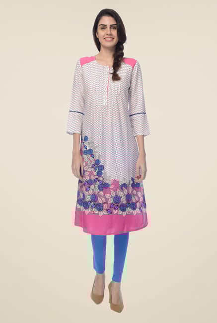Desi Belle Off White Floral Print Kurta Desi Belle Off White Floral Print Kurta