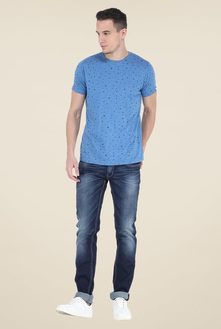 Basics Blue Printed Crew T Shirt Basics Blue Printed Crew T Shirt