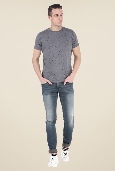 Basics Grey Printed Crew T Shirt Basics Grey Printed Crew T Shirt